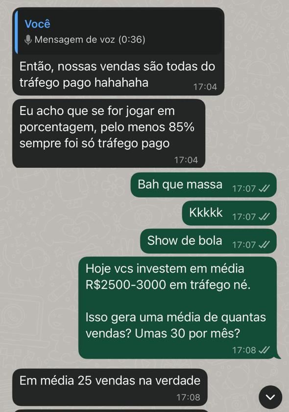 Cliente afirma que 85% das vendas vêm do tráfego pago