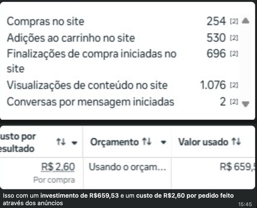 Painel do Gerenciador de Anúncios com 254 compras no site